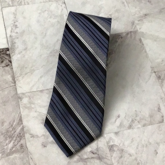 DKNY Silk Stripe tie in blue grey black Necktie - Picture 1 of 3